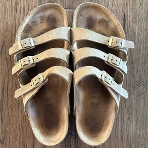 Birkenstock Womens Beige Triple-Strap Sandals